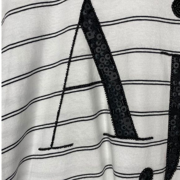 NWOT Aje Classic Embellished Logo Tee Spellout Beaded Graphic T Striped L - Picture 6 of 12